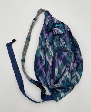 KAVU Mini Rope Sling Bag 5 Zipper Compartments Blue Purple 100% Cotton 9x16 In thumbnail 1