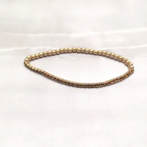 Dainty Gold Tone with Brown Gems Stretch Bracelet thumbnail 5