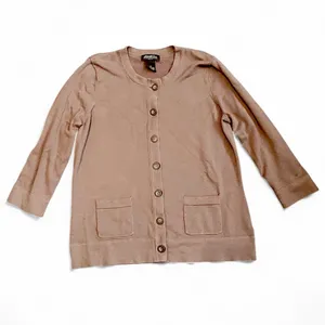 Eddie Bauer Women’s L Brown Knit Cotton Nylon Button-Up 3/4 Sleeve Cardigan thumbnail 2