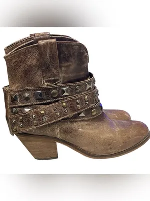 Corral studded strap ankle boots in distressed brown leather 9.5 thumbnail 2