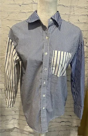 Marled Solid & Stripe Blue Oxford Stripe Button Down Shirt Size XS thumbnail 1