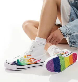 CONVERSE Chuck Taylor all star hi top rainbow flames shoes sneakers sz 8 new thumbnail 1