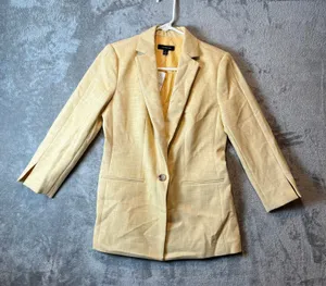 Ann Taylor Crosshatch Long Blazer Size 0 Yellow‎ New Office Work Career thumbnail 1