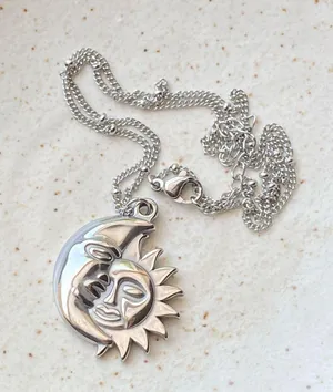 Handmade stainless steel whimsical vintage boho style sun & moon necklace🌛🌞 thumbnail 5