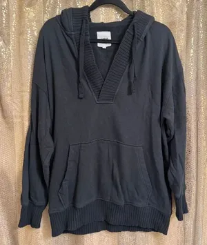 Aerie Black Down To Earth Pullover V Neck Hoodie Medium thumbnail 1