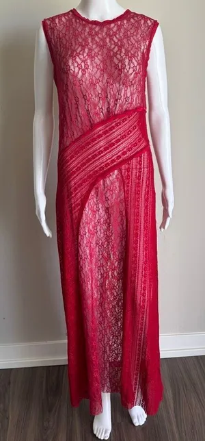 Urban Outfitters Maxine Knit Sheer Lace Maxi Dress Size L Red thumbnail 1
