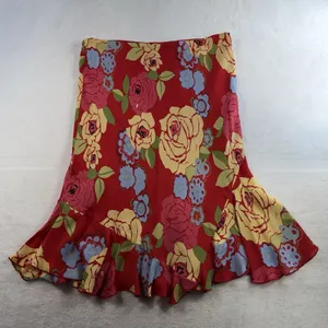 Vtg Harold’s Sz 14 Silk Skirt‎ Red Floral Ruffle Hem Pull On Bias Romantic Flowy thumbnail 2
