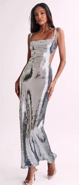 Stunning Sequin Dress Silver Size M thumbnail 1