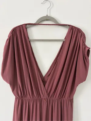 MISA Los Angeles Cap Sleeve V Neck Braided Tie Back Flowy Boho Maxi Dress NWT Rose Brown Sm thumbnail 3
