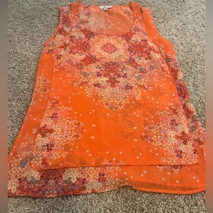 Cabi Womens Merrow Edge Top Size Small Orange Floral Sleeveless Pullover 268 thumbnail 1