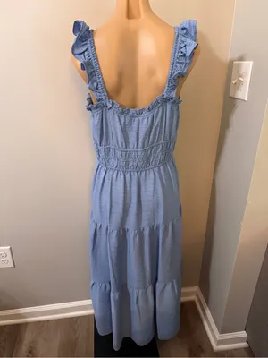 Moda Tara Women's Windowpane Ruffle Midi Dress Peri 10 Blue Tiered Crinkle thumbnail 4