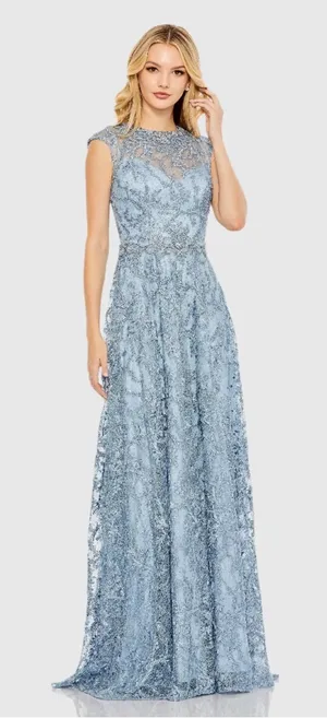 Mac Duggal 79430 Size 8 Blue Embroidered Cap Sleeve A Line Gown Long Maxi Dress thumbnail 1