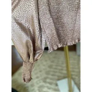 She‎ & Sky Smocked Crop Top Puff Sleeve Cheetah Print Metallic Date Night Summer thumbnail 5