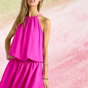 ✨NWT‎ ADORA Halter Neck Smocking Waist Dress Pink thumbnail 2