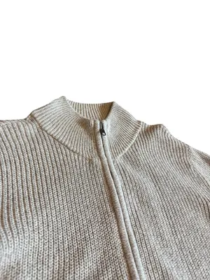 L.L. Bean Zip-Down Cardigan Sweater Ribbed Stretch Light Grey Size Large Women's thumbnail 2
