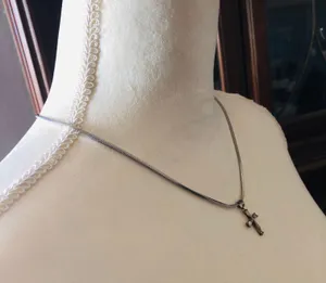 Vintage tapered baguette cubic zirconia 925 cross pendant on chain thumbnail 4