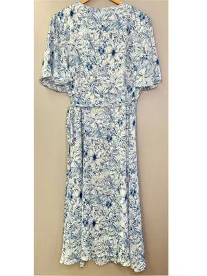 NWT Baltic Born Amelie Midi Wrap Dress Floral Blue and White Print Flowy thumbnail 5