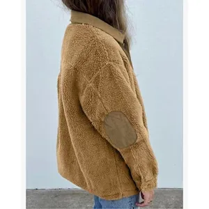 NEW Tan Fleece Jacket Buttons Fuzzy Fleece Sherpa Coat Pockets M thumbnail 5
