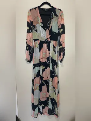 Lulus Wondrous Water Lilies Black Floral Print Maxi Dress Medium New thumbnail 2