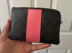 Coach brown wallet with pink stripe thumbnail 1