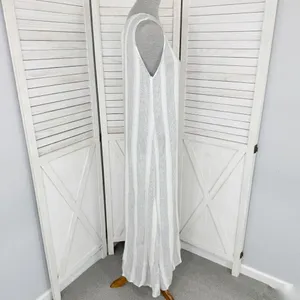 Natural Impressions Striped Muslin Swim Cover Maxi Dress White Medium‎ thumbnail 3
