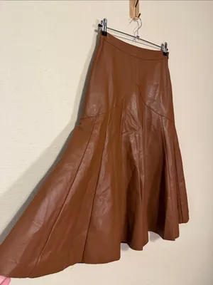 Anthropologie Maeve Mariska Brown Faux Leather Midi Skirt Size 2 A Line NWT thumbnail 5