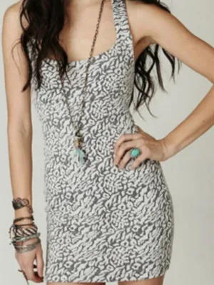 Free people racerback knit dress grey / white leopard style dress size large . thumbnail 1