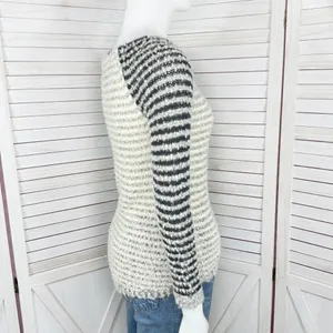Loft Striped Boucle Knit Pullover Sweater Tan‎ Grey Black XS Colorblock thumbnail 3