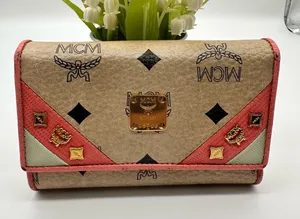 MCM Tan and Pink Wallet with Signature Monogram thumbnail 1
