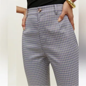 Reformation Franklin Pant Light Blue Check Plaid Print NWT Size 6 thumbnail 2