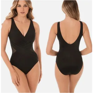Miraclesuit Illusionists Crossover One Piece Swimsuit Black Slimming Womens US 8 thumbnail 2