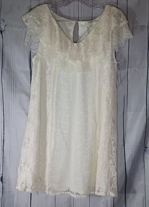 Umgee Bohemian Chic V-Neck Cottagecore Lace Mini Dress in Cream NWT thumbnail 1
