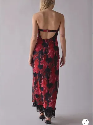 For Love and Lemons Dark Romance Strapless Floral Lace-Hem Maxi Dress thumbnail 6