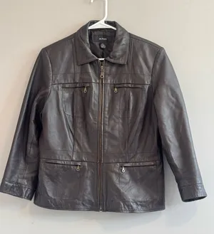 Alfani Women’s 100% Leather Brown Zip Front Jacket Size Large thumbnail 1