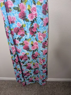 Betsey Johnson Floral Maxi Dress Off-Shoulder Ruffle Sleeves Pink Blue Size 14 thumbnail 6