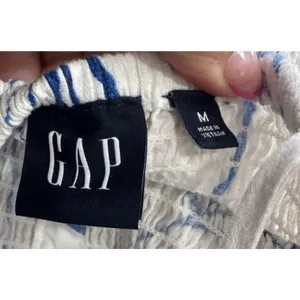 Gap Linen-Blend Smocked Corset Midi Dress Blue & White Floral Size Medium thumbnail 6
