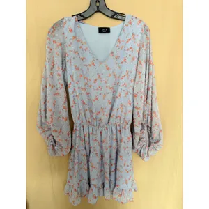 VICI Mini Dress Women Small Light‎ Blue Floral Tyche Long Sleeve Ruffle Boho thumbnail 2