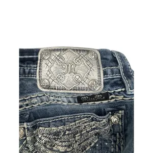 Miss Me Jeans Size 27 Womens Mid Rise Easy Crop Blue Distressed Embellished thumbnail 7