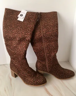Leopard Print Knee High Boots, Size 10 Brown thumbnail 1