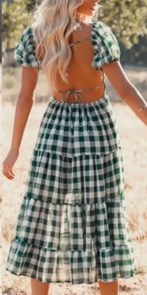Mable green gingham backless dress thumbnail 3