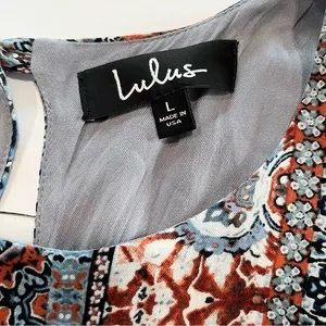 Lulus Design‎ Major Grey Blue Floral Boho Print Sleeveless Swing Dress LARGE thumbnail 10