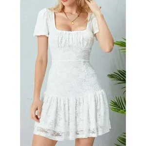 Commense NWT Women Small White Lace Open Back Mini Dress Summer Cottage Coquette thumbnail 4