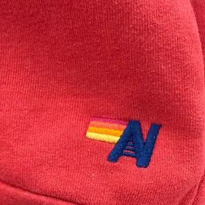 Aviator Nation Red Crew Neck Sweater with Rainbow 5 Stripes with Pockets thumbnail 5