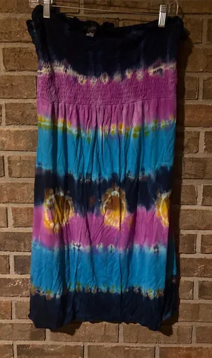 Tie-Dye Tube Skirt in Purple, Blue & Yellow thumbnail 1