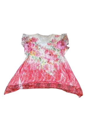 Dressbarn Pink Floral Lace Overlay Top Asymmetric Rhinestones Fairycore Ethereal thumbnail 4