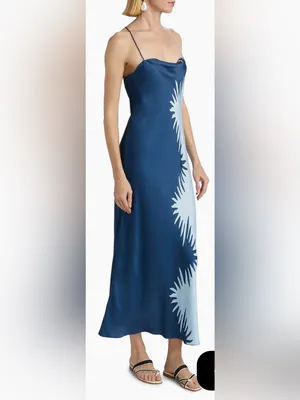 NEW Significant Other Flossie Abstract Bias-Cut Blue slip Maxi Dress sz 8 thumbnail 3