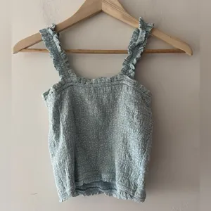 Abercrombie & Fitch Blue and White Smocked Polka Dot Crop Top‎ thumbnail 3