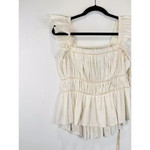Free People Womens Top Beige Claude Corset Blouse Peplum Cottagecore Boho Medium thumbnail 5