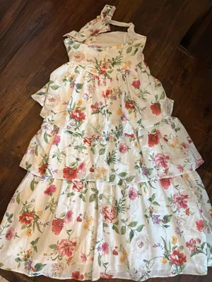 Altar'd State White Julie Dress with Pink & Green Floral Trim Size M wedding thumbnail 5