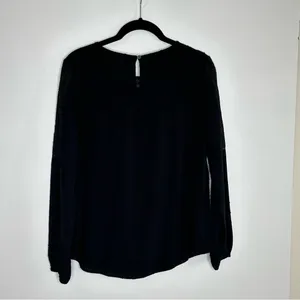 Loft Black Swiss Dot Lace Blouse Size Small thumbnail 5